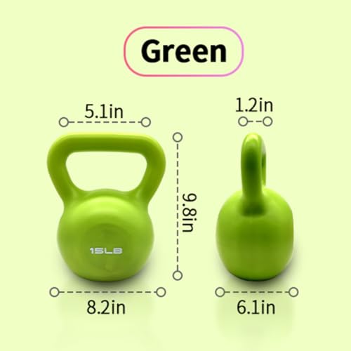 Home Gym Strength Training 15lbs Kettlebell Weight Set for Women, Vinyl Coated for Workout Weight Lifting Equipment, Comfortable Grip Wide Handle Weights