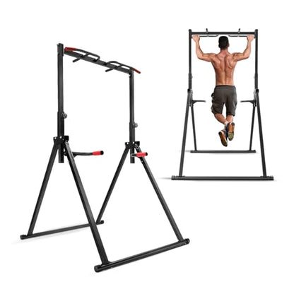 Foldable Power Tower Pull Up Bar, Free Standing Multi-function Power Tower Dip Station Adjustable Multifunction Workout Pull Up Tower Station Gym Strength Training Equipment 440 LBS Capacity