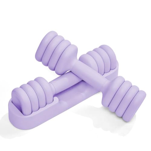YOTTOY Adjustable Dumbbell Set of 2, 4-in-1 Hand Weights for Women at Home, Compact Free Weights Dumbbells Set with Soft Grip and Base, 2-5 lbs Each for Home Gym - color: Purple