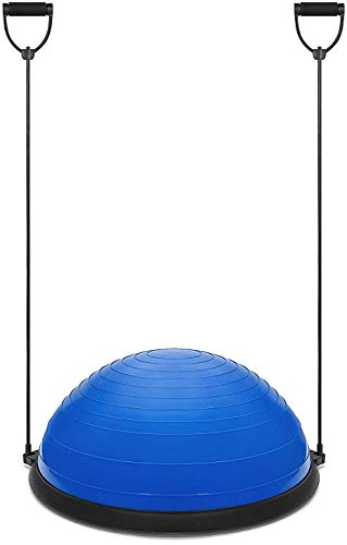 Half Ball Balance Trainer, Half Yoga Balance Board Exercise Ball for Full Body Workout, Stability Ball Platform, Core AB Training Strength Home Workout Fitness Physical Therapy, 2 Resistance Bands