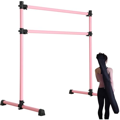 UMEKEN Wood/Aluminum/Steel Ballet Barre 4 Foot Portable Barre Bar Home Adjustable Freestanding Ballet Stretch Dance Bar for Kids Adult with Carry Bag