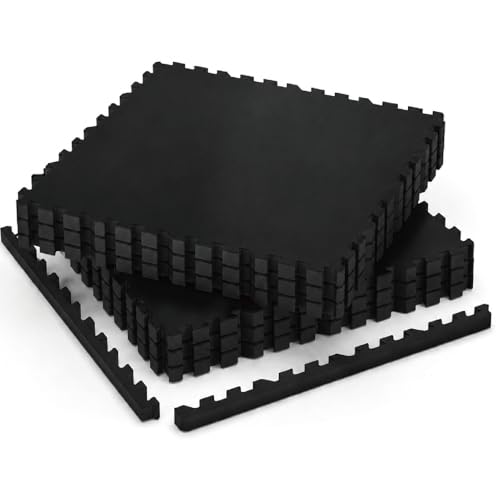 AIRHOP 1'' Ultra-Thick 24 Sq Ft Rubber Top Gym Flooring for Home Gym, 6 Tiles High Density EVA Foam Exercise Mats, Interlocking Puzzle Mats for Home Workout, Floor & Equipment Protection, Black - color: Black, size: 24 Sq Ft (6 Tiles)