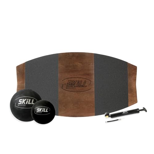 The Skill Board Beginner to Pro - Wooden Balance Board for Adults Bundle - Incl. Balance Trainer for All Sports, Gym, Standing Desk, or Yard Games, 2x Fitness Balls, Ball Pump and more - size: Original