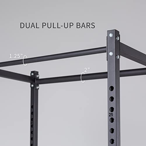 REP Fitness PR-1100 Power Rack Home Gym System, Squat Cage with Attachment Compatibility Multi-Grip Pull Up Bar, Adjustable J Cups, Extended Safeties, 700 lb Capacity, Strength Training Equipment - style: Power Rack + Weight Storage