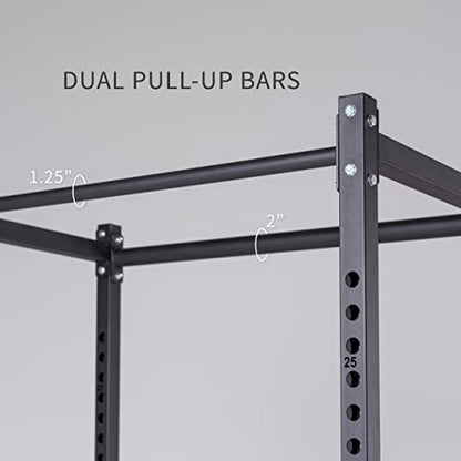 REP Fitness PR-1100 Power Rack Home Gym System, Squat Cage with Attachment Compatibility Multi-Grip Pull Up Bar, Adjustable J Cups, Extended Safeties, 700 lb Capacity, Strength Training Equipment - style: Power Rack + Weight Storage