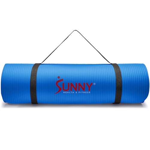 Sunny Health & Fitness Non-Slip Yoga Mat – Durable, Anti-Tear, Lightweight, Cushioned Support for Yoga, Pilates, Stretching Exercises, Meditation and Floor Workouts | Multiple Sizes & Colors - color: Classic Thick Blue