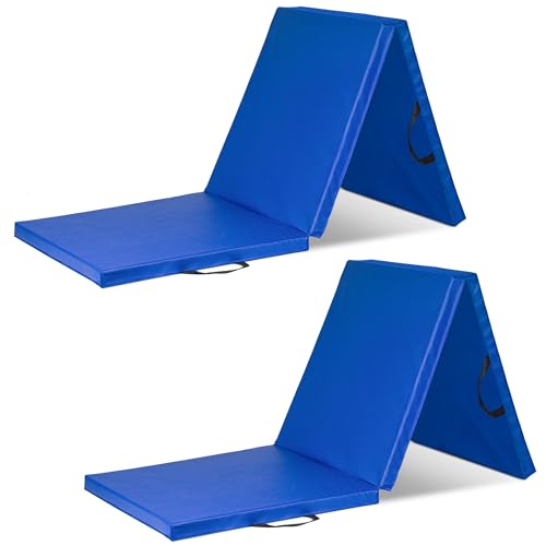 ProsourceFit Tri-Fold Folding Thick Exercise Mat 6’x2’ with Carrying Handles for MMA, Gymnastics, Stretching, Core Workouts - color: Blue, style: PACK OF 2