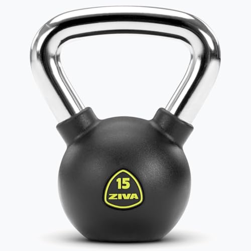 ZIVA Premium Kettlebell – Commercial Grade Rubber Urethane Coated Free Weights for Strength, Conditioning, Home Gym Workouts – Alloy Steel Grip – Available 5–50 lbs