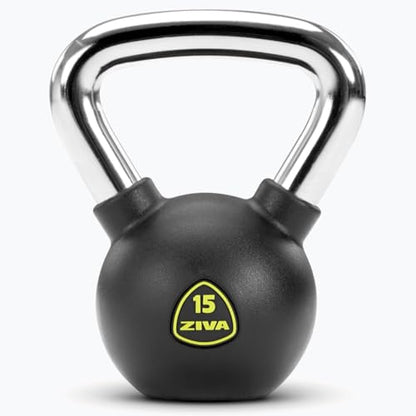 ZIVA Premium Kettlebell – Commercial Grade Rubber Urethane Coated Free Weights for Strength, Conditioning, Home Gym Workouts – Alloy Steel Grip – Available 5–50 lbs