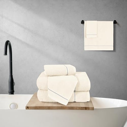 MyOwn Ultra Soft 6 Pack Cotton Towel Set, Contains 2 Bath Towels 28x55 inch, 2 Hand Towels 16x24 inch & 2 Wash Coths 12x12 inch, Ideal Everyday use, Compact & Lightweight - Ivory