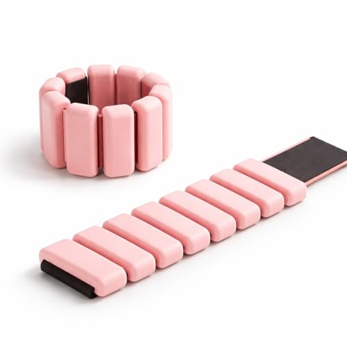 Elegance Adjustable Wrist & Ankle Weights for Women – Wearable Fitness Bracelets for Pilates, Yoga, Walking & Home Workout – Soft Silicone Weighted Bangles (1 LB Pair) (Pink)