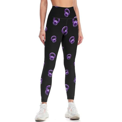Purple Kettlebells Fitness Women's Yoga Pants High Waist Workout Leggings Tummy Control for Running Cycling