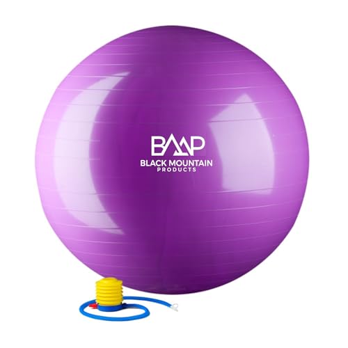 Black Mountain Products Exercise Stability Yoga Ball, Foot Pump, Ball Plug, Plug Puller, 2000 Lbs Static Weight Capacity Antiburst - color: Purple, size: 55cm