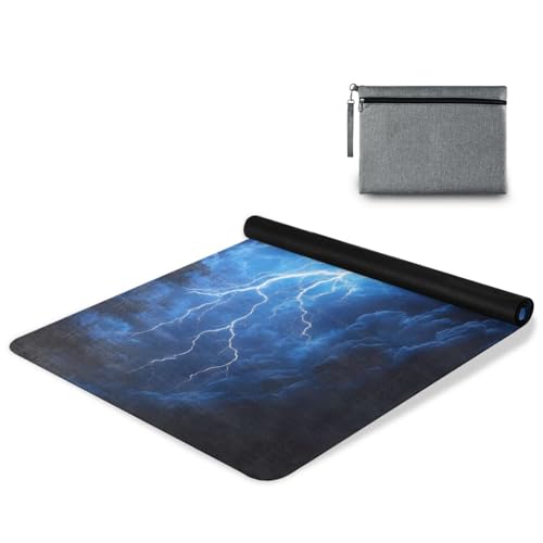 Kigai Travel Yoga Mat 71" x 24" Non Slip Natural Rubber Foldable Exercise Mat Ultra Thin 1.5mm Lightweight for Fitness, Pilates & Home Workout, Blue Lightning
