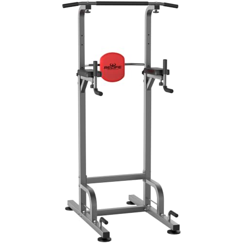 RELIFE REBUILD YOUR LIFE Pull Up Bar Free Standing Power Tower for Home Gym - color: Silver