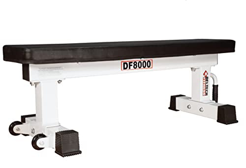 DF8000 Heavy Duty Flat Exercise Bench – 1000 LBS Capacity – White Exercise Bench Fitness Station for Strength Training- Dumbbell Training by Deltech Fitness