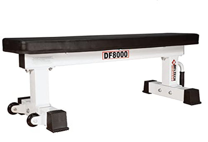 DF8000 Heavy Duty Flat Exercise Bench – 1000 LBS Capacity – White Exercise Bench Fitness Station for Strength Training- Dumbbell Training by Deltech Fitness
