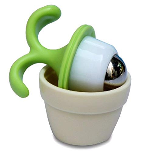 2PCS Handheld Body Massager Mini Potted Plant Shaped Roller Ball Bead Relaxation Neck Foot Face Pot Desk Decor Massage Cooling for Neck (Green with White)