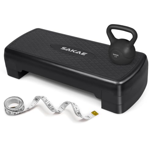 Adjustable Height Aerobic Stepper Set, Multiple Bundle Options with Dumbbells, Kettlebell, Waist Trimmer, Ankle Weights or Weighted Vest, Workout Exercise Step Platform w/Level Risers, 4 Colors - color: Black, size: d. W/ Kettlebell