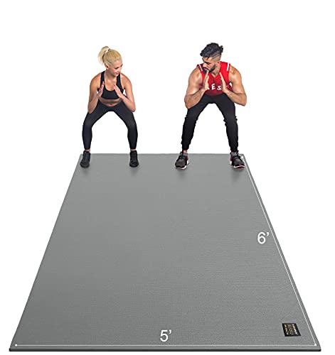 GXMMAT Large Exercise Mat 6'x4'/6'x5'/6'x6'(7mm), Thick Workout Mats for Home Gym Flooring, Extra Wide Non-Slip Durable Cardio Mat, Shoe Friendly, Perfect for Plyo, MMA, Jump Rope, Weights, Fitness - color: Grey Cool, size: 6*5 FT