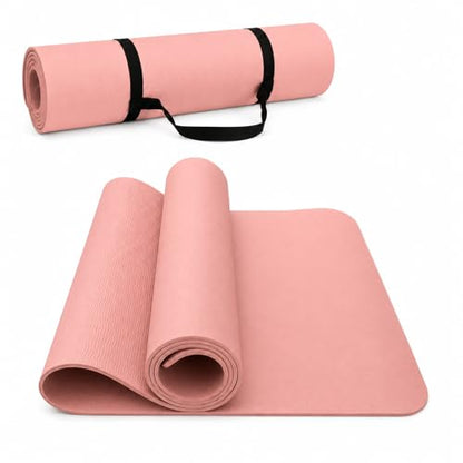 Thick TPE Yoga Mat for Beginners, Non-Slip Cushioned Yoga Mat with Carrying Strap for Pilates, Stretching and Home Workout