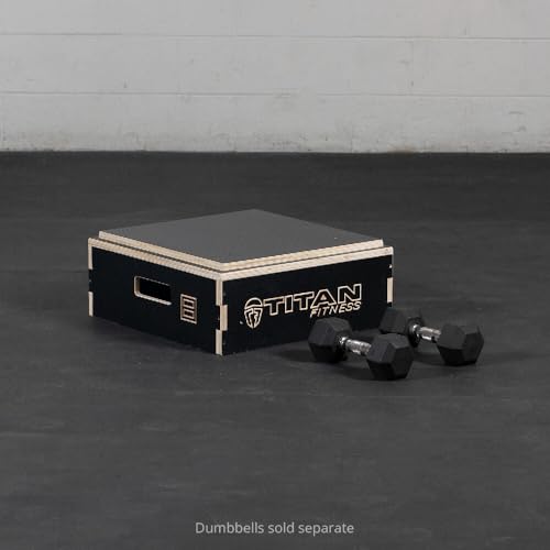 Titan Fitness Anti-Slip 8in Stackable Wooden Plyometric Box, Pro-Duty Plyo Box, Jump Step-Up Box Squat, Home Garage Gym Training