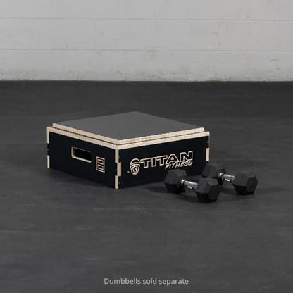 Titan Fitness Anti-Slip 8in Stackable Wooden Plyometric Box, Pro-Duty Plyo Box, Jump Step-Up Box Squat, Home Garage Gym Training