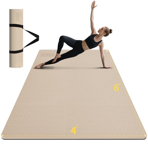 8mm & 10mm Thick Large Yoga Mat (6'x 4') - Extra Long and Wide Workout Mat for Men and Women, Non-Slip POE Fitness Mat, Eco-Friendly Exercise Mat for Home Workouts, Ideal for Yoga and Pilates - color: Beige+Black, size: 8mm