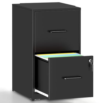 Metal File Cabinet with Drawer Heavy Duty Locking File Cabinets - color: Black, size: 25.6"H-2 drawers