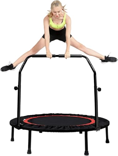 550 LBS Foldable Mini Trampoline, 40" Fitness Trampoline Without armrests/U Shape Adjustable Foam Handle, Stable&Quiet Exercise Rebounder for Adults Indoor/Outdoor Workout (red, 40 inch)