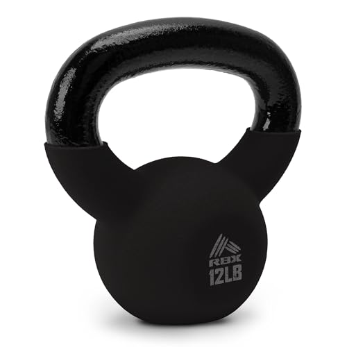 RBX Neoprene Kettlebell, Wide Handle, Iron Core, Flat Bottom, Great for All Fitness Levels - color: Black, size: 12.0 Pounds