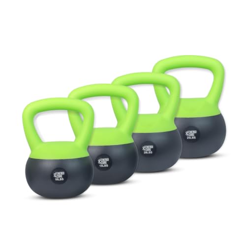 ENERGI CORE Kettlebell - Sand Filled Weight for Home Gym Workouts & Strength Training - Portable Exercise Kettle Bell for Women & Men - size: Set (10, 15, 20, 25 lbs)