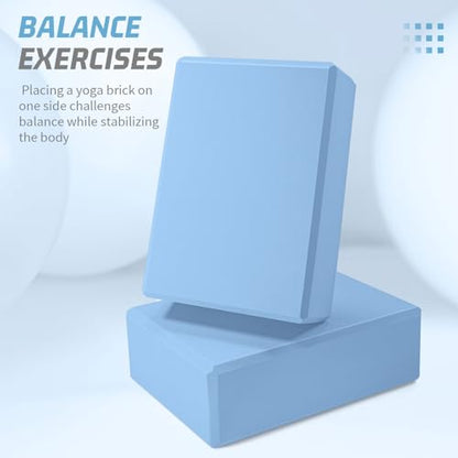 Yoga Blocks 2 Pack 3x6x9IN Foam Block Supportive Latex-Free with Stretch Band, Non-Slip Exercise Blocks for Pilates, Meditation, Balance, Stretching and Deep Poses - color: 2PACK-Light Blue