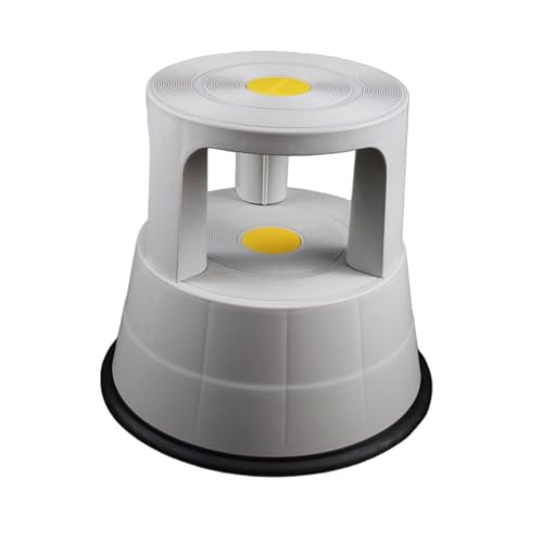 Rolling Step Stool with Wheels, 330lbs Capacity, Non-Slip Platform & Retractable Casters,Round Kick Stool for Library,Kitchen,Office,Garage,Portable for Adults/Seniors/Kids（LightGray）