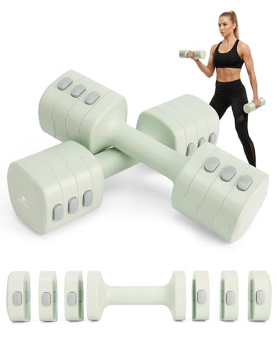 Abahub Dumbbell Set for Home Gym, 4 in 1 Adjustable Weights Dumbbells Set with Kettlebell Grip Converter for Women - color: Green, style: Pair
