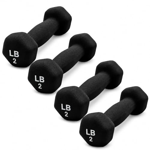 Neoprene Hexagon Dumbbells with Cast Ergo Handle (1 to 15lbs Pack of 1, 2, 4) | Durable Anti-Slip Exercise & Fitness Strength Training Free Weights for Home Gym | Black | For Men & Women