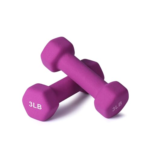 Portzon Dumbbells Neoprene with Non Slip Grip weight for Total Body Workout Exercise and Muscle Toning Compatible with of 2 Set,1-15 LB, Anti-Slip, Anti-roll, Hex Shape - color: burgundy, size: 03-Pound,Pair