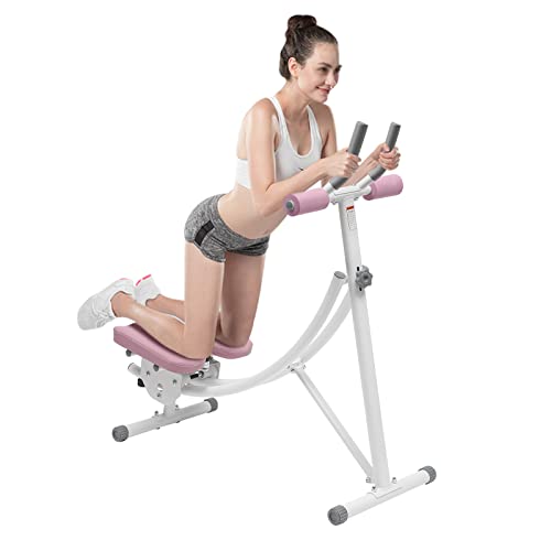 Ab Machine,Ab Workout Equipment for Home Gym,Ab Trainer Women Exercise Fitness Equipment,Foldable Core and Abdominal Exercise Machine Whole w/LCD Monitor and Six Silent Rollers Pink