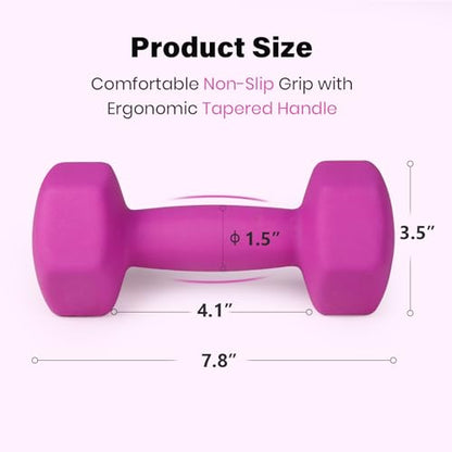 LIONSCOOL Set of 2 Neoprene Coated Dumbbell Hand Weights, Anti-Slip and Anti-Roll Hex Dumbbells in Pair for Strength Training, Resistance Training - style: Purple 10lb Pair