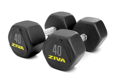 ZIVA Premium Hex Dumbbells – Commercial Grade Rubber Urethane Coated Free Weights for Strength Training, Weightlifting, Home Gym – Durable Steel Core – Sold in Pairs and Sets - style: n) 40lb BK