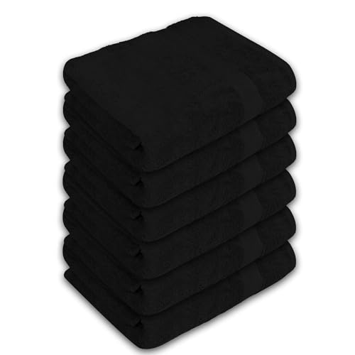Large Bath Towels Pack of 6 – 24" x 50", 100% Cotton Terry – Soft, Quick-Dry & Highly Absorbent – Black Towels for Bathroom, Spa, Shower, Pool & Daily Use