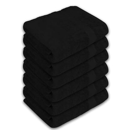 Large Bath Towels Pack of 6 – 24" x 50", 100% Cotton Terry – Soft, Quick-Dry & Highly Absorbent – Black Towels for Bathroom, Spa, Shower, Pool & Daily Use
