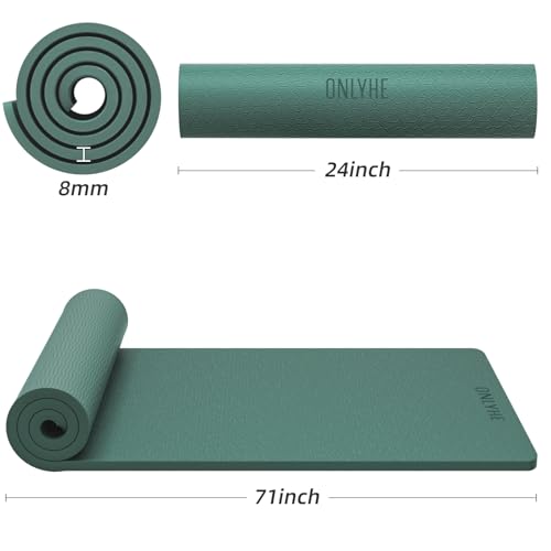 Yoga Mat Thick（8mm）Exercise Mat Non Slip Anti-tear,Pilates Mat for Men and Women,Workout Mats for Home,Barefoot Workouts and Floor Exercise,with Carrier Strap(71"x 24")