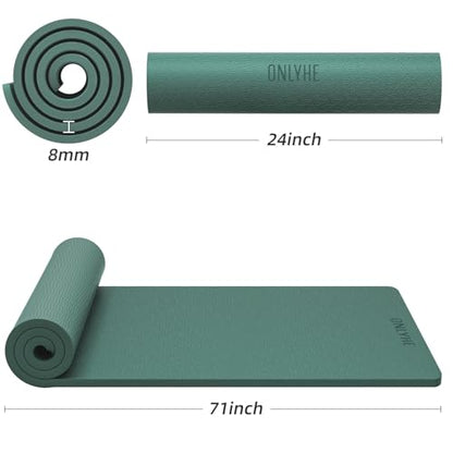 Yoga Mat Thick（8mm）Exercise Mat Non Slip Anti-tear,Pilates Mat for Men and Women,Workout Mats for Home,Barefoot Workouts and Floor Exercise,with Carrier Strap(71"x 24")