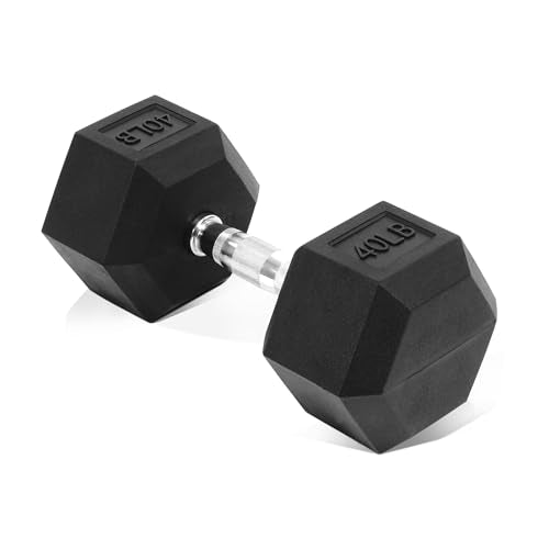 Fitvids Hex Dumbbells Rubber Coated Hand Weights for Exercises and Fitness, 10-50LB Option - size: 40LB Single