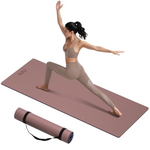 ILILI 10mm Extra Thick, TPE Yoga Mat, 76×28 Inch Extra Long, Carrying Strap - color: Dark Pink+Dark Grey
