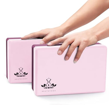 Heathyoga Yoga Blocks 2 Pack with Strap, High Density EVA Foam Yoga Block and Yoga Strap Set to Support and Improve Poses and Flexibility