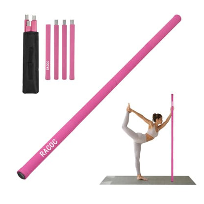 Yoga Stick Sturdy Steel, 5 Ft Adjustable Stretching Stick for Mobility, Flexibility and Balance, Versatile Exercise Stick with Non-Slip Ends and Foam Handles for Fitness, and Posture - color: pink