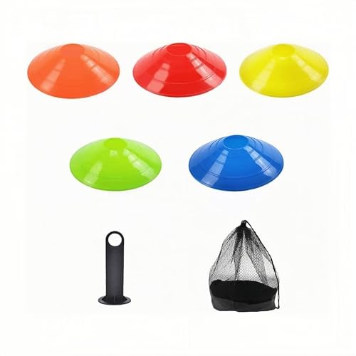 ANRANK 50 Pcs Disc Cones, Agility Soccer Cones with Carry Bag and Holder, Soccer Cones for Sports Training, Football, Soccer, Basketball, Coaching, Practice Equipment, 5 Color