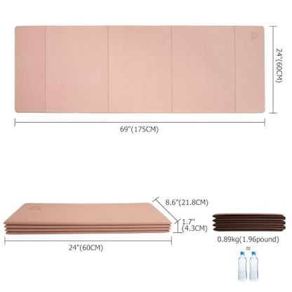 IwIeIaIrI Foldable POE Non Slip Yoga Pilates Mat– 1/4" (6mm) Thick - color: Pink